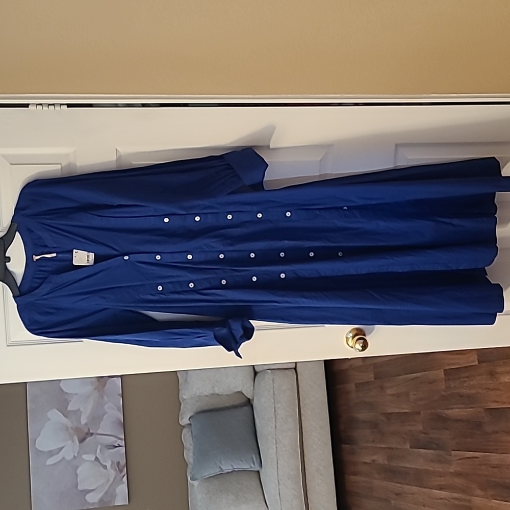 FREE PEOPLE CHARLIE MAXI SHIRT DRESS SIZE S BLUE/NAVY